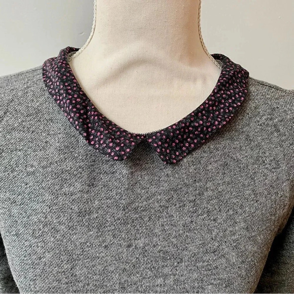 LOFT Gray Sweatshirt Sweater Peter Pan Collar Layered Hem Work Top XS - Picture 2 of 13